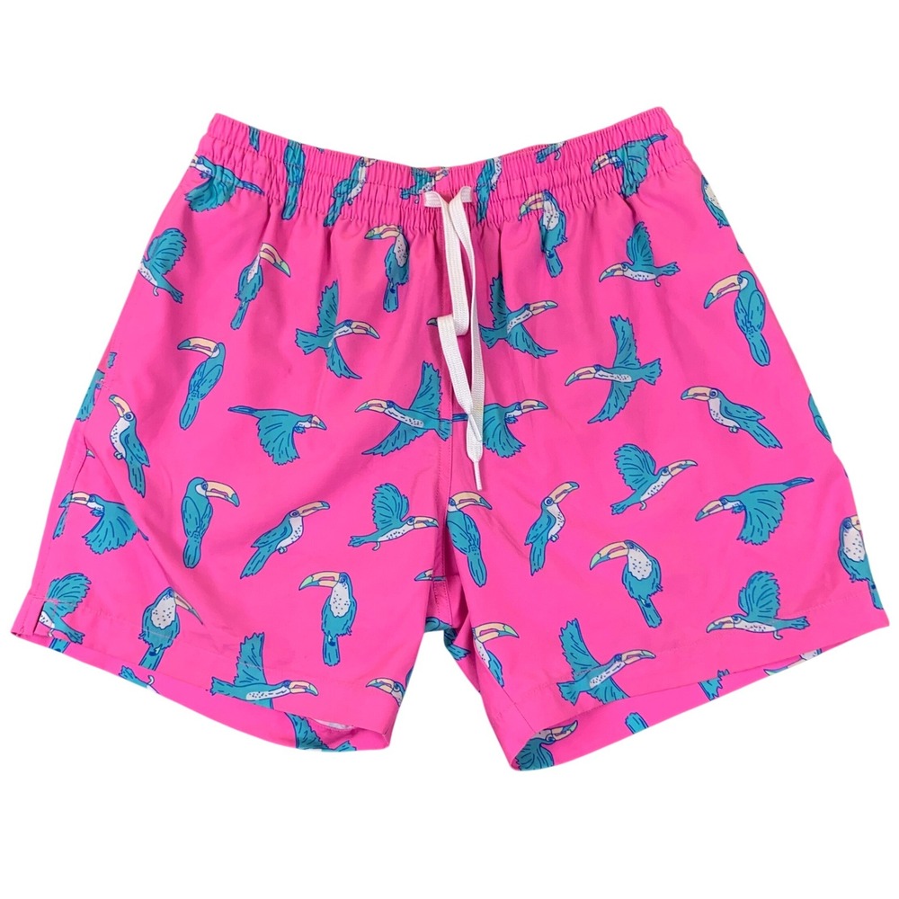 Chubbies Swim Trunks Mens Small Pink Toucan Print 5.5 Lined Stretch Beach